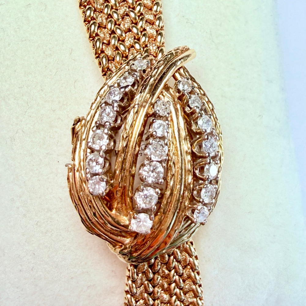 Estate 14K Solid Gold Altair Ladies Diamond Hidden Dial Bracelet Watch 1940's - Picture 3 of 16